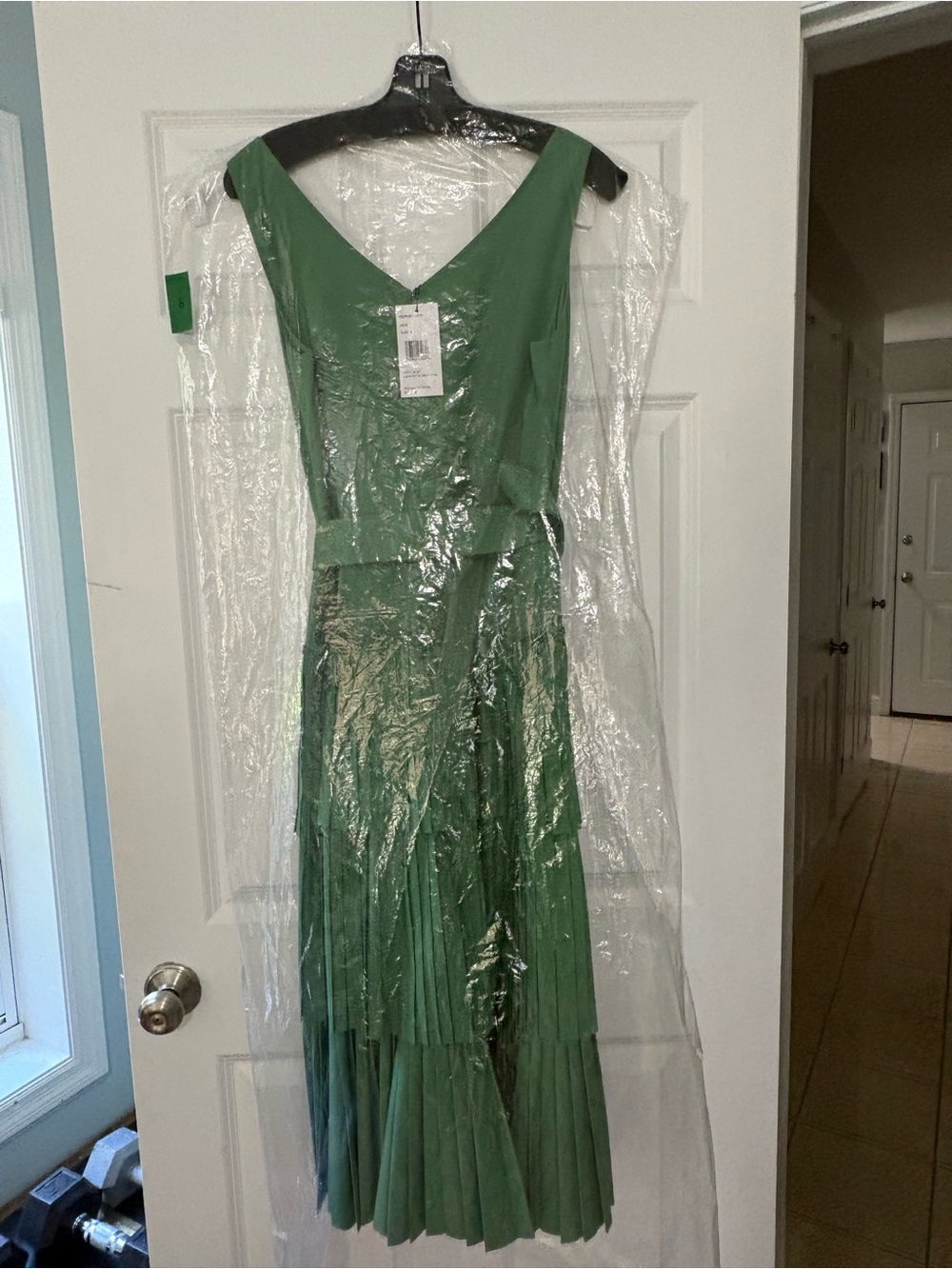 Lafayette 148 New York Green Sleeveless Tiered Pleated Maxi Dress with Belt, NWT - Picture 2 of 11